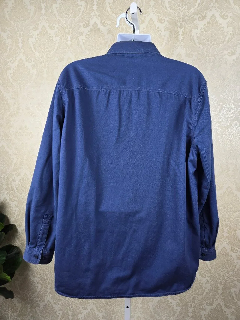 L L Bean Size L Blue Shacket 100% Cotton Traditional Fit Plaid Interior Lining